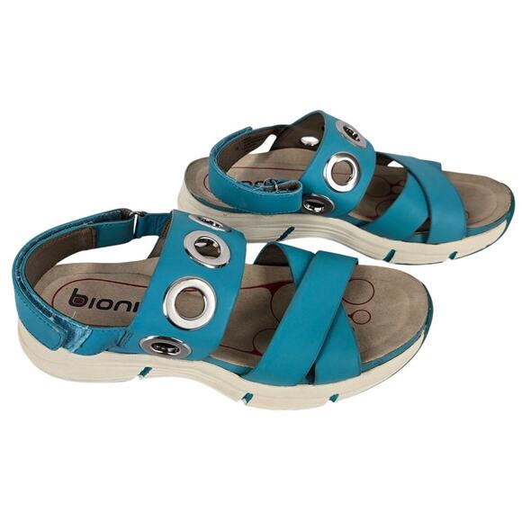 BIONICA WOMEN'S TEAL LEATHER SANDALS WITH VELCRO STRAP CLOSURE SIZE 8 - Picture 1 of 8